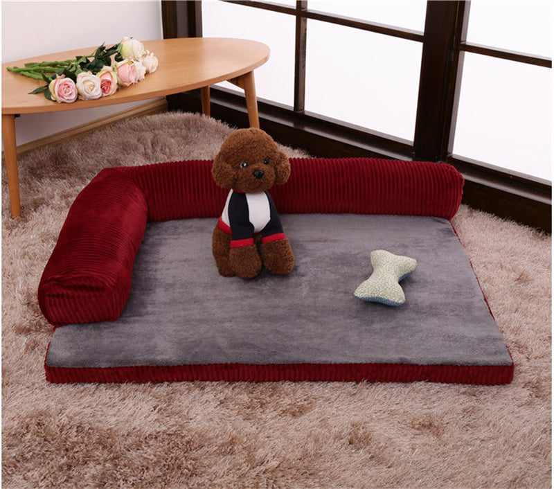 FlexiRest™ Pet Bed Product Name: Corduroy Pet Sofa Material: high-quality corduroy + non-slip cloth padding: high-density sponge Specifications: S ---- 55 * 45 * 13cm Recommended for pets under 8 kg M --- 70 * 55 * 15cm Recommended for pets under 25 kg L-