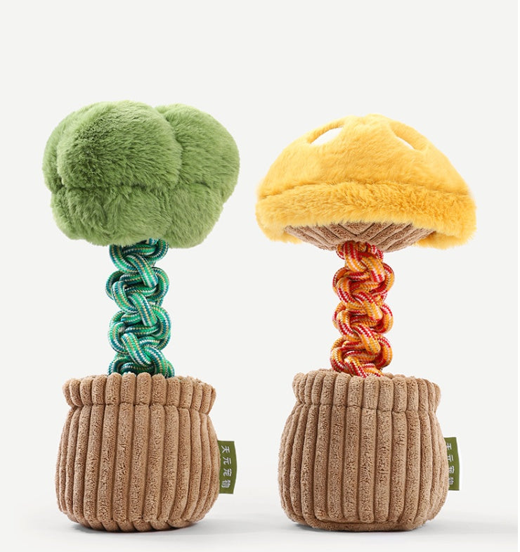 Bite-Resistant Rope Toy – Strong & Fun Dog Teether Product information: Color: [mushroom bend and hitches | Yellow coffee],[broccoli bend and hitches | Green coffee]] Material: Polyester Category: Pet Toys West Blue Flower Knot Toy: 30 * 13cm Mushroom kno
