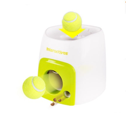PlaySnack Overview: 1. This is a good helper to train your dogs. --Training your dog to put the ball into the machine --Wait for the ball roll out along the track (Please note the ball does not fly out by being launched) 2. The snack will also roll out al