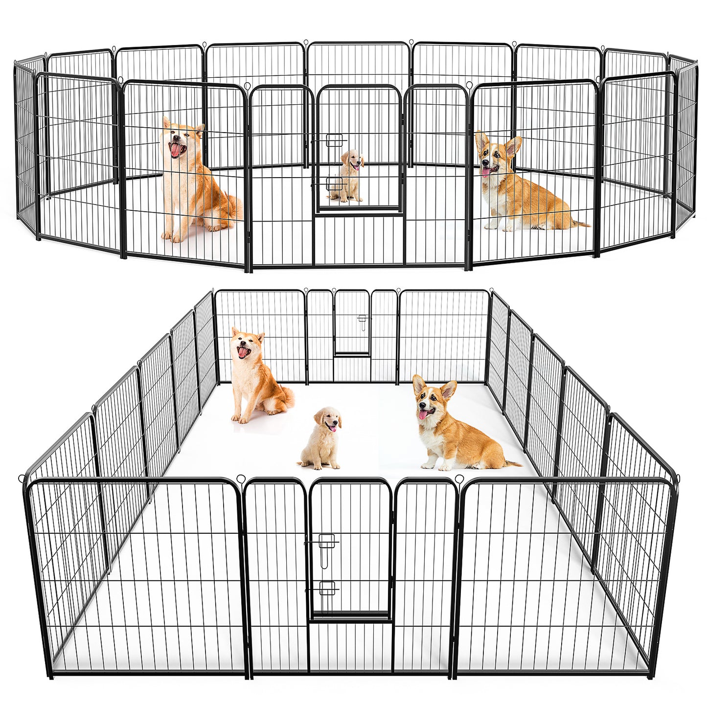 PawPlay Indoor Fence Dog Playpen – Model Specifications Model Code Panels Height (in) Configuration Assembled Dimensions (L × W × H) Package Size (L × W × H) Net Weight Gross Weight ZHUMI-DOGF-8S01-24S 8 Panels 23.60" Single Door 92.10" × 32.60" × 23.60"