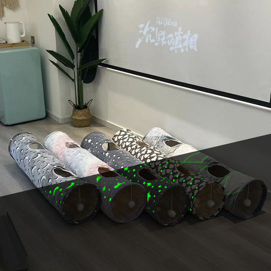 DragonGlow™ – Night-Light Rolling Cat Tunnel Product information: Material: flannel Product category: Cat tunnel Color: love, five pointed star, irregular line, moon and star Specification: 120 * 25cm Packing list: Cat tunnel*1 Tunnels