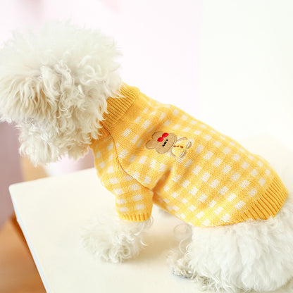 Cute Pet Sweater – Hollow Knit with Bow for Small Dogs & Cats Overview: 1. Winter Essential: This dog sweater is made of warm and comfortable knitted fabric, brings the warmth to your pet, no longer afraid of cold. 2. Popular Pattern: Designed with lattic