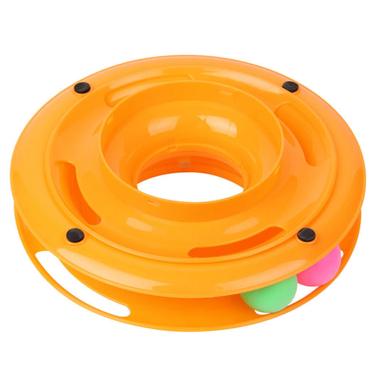 TurboTower™ Features Stacked play station perfect for one or more cats Sturdy construction stands up to vigorous play Three levers for an exciting fun Balls spin and roll to excite kitty's desire to play Non-skid pads at the bottom Come with three colorfu