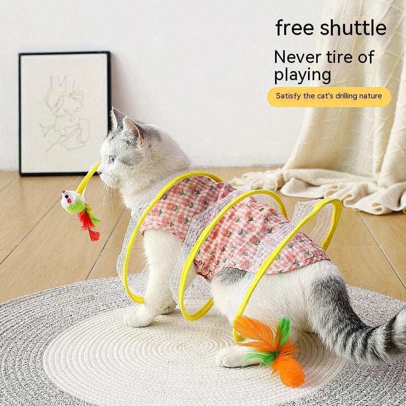 S-Tunnel – Foldable Outdoor Play Tunnel for Cats Overview: Elastic collapsible cat tunnel - Cats can be free to travel through it, both sides with the cat's favorite mice and feathers, respectively, can give your cat to this toy more love. Not only is it