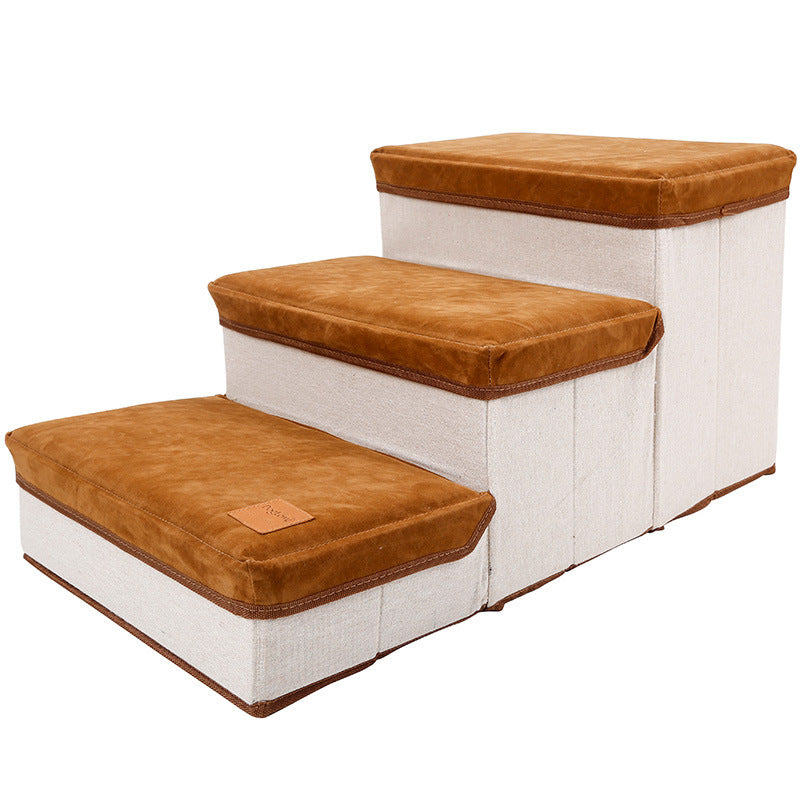 PawFold Pet Stairs Product Information: Color: brown Material: flannel + cotton Maximum load-bearing capacity: 25KG Packing Cloth storage box *1 Pet Steps & Ramps