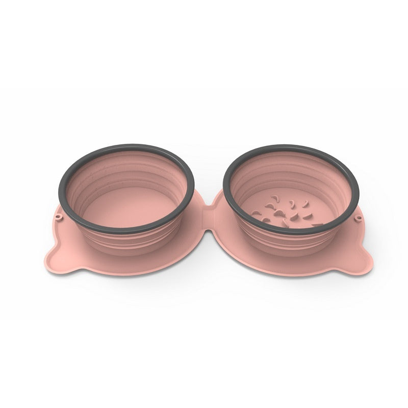 FurFold Pet Bowl Set Overview: 1. Foldable Dual Bowl: Collapsible dog bowls, that feed your pets with food & water at the same time, Portable with compact size, save your space when traveling, walking 2. High-Quality Material: Dog travel bowls are made of