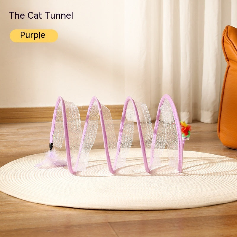 S-Tunnel – Foldable Outdoor Play Tunnel for Cats Overview: Elastic collapsible cat tunnel - Cats can be free to travel through it, both sides with the cat's favorite mice and feathers, respectively, can give your cat to this toy more love. Not only is it