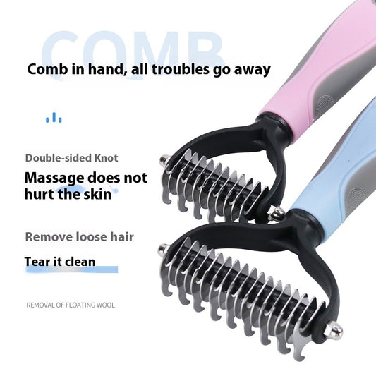 KnotAway™ Dual Pet Comb Product information: Specifications: Pink small size, pink large-sized, blue Small size small size, blue plus size, new style pink small size, new style pink pink large-sized, new blue color blue Small size small size, new blue col