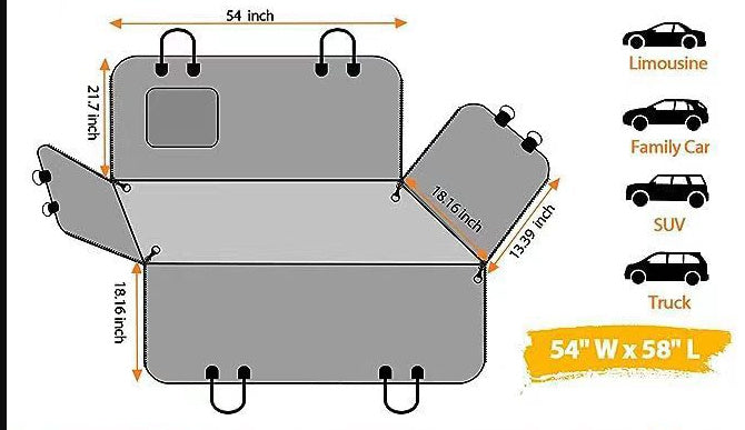 PetShield Car Mat Product information: Color: Orange with pocket, all black with pocket Specification: 137 * 147CM Material: cloth Applicable object: Dog Size: Packing list: Pet cloth car mat * 1 Product Image: Backseat Barriers