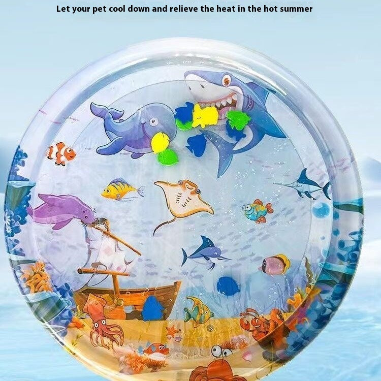 Cooling Pet Bed – Summer Ice Mat for Dogs & Cats Overview: The enhanced thickness ensures water playmat durability and long-lasting use. This water playmat features a fish design that captures the attention of pets and children. This water playmat for cat