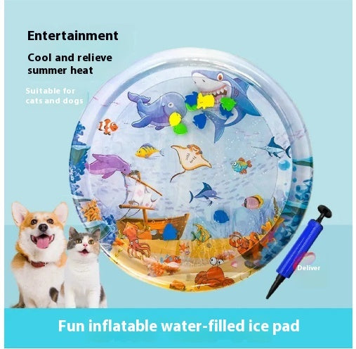 Cooling Pet Bed – Summer Ice Mat for Dogs & Cats Overview: The enhanced thickness ensures water playmat durability and long-lasting use. This water playmat features a fish design that captures the attention of pets and children. This water playmat for cat