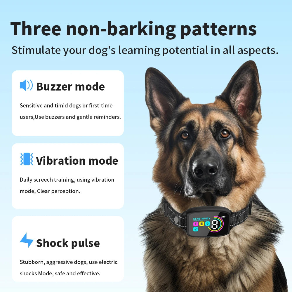 Smart Anti-Bark Collar Product information: Material: Plastic Why Pet Owners Love This Collar ✅ Customized & Humane Bark Control With 4 training modes—Beep, Vibration, Beep + Vibration, and Beep + Vibration + Safe Shock—plus 8 adjustable sensitivity level
