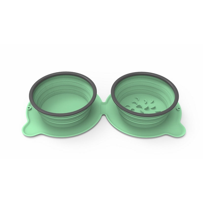 FurFold Pet Bowl Set Overview: 1. Foldable Dual Bowl: Collapsible dog bowls, that feed your pets with food & water at the same time, Portable with compact size, save your space when traveling, walking 2. High-Quality Material: Dog travel bowls are made of