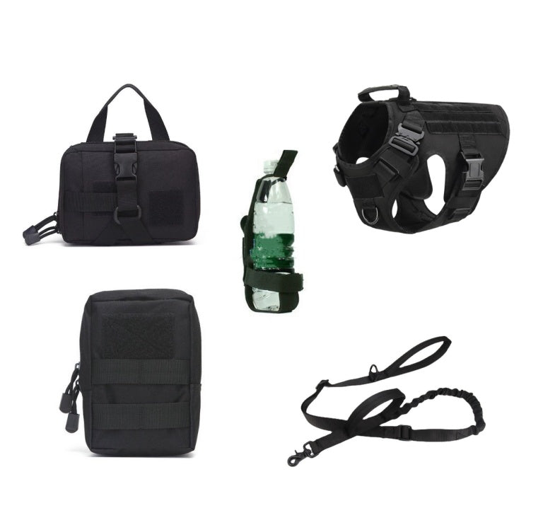 PawForce Vest & Leash Overview: 1. Military-standard Material: Two Metal Shoulder Buckles can bear great pulling force, ensuring your dog is safely harnessed during training, hunting, working, and any other occasion. 2. Practical Design For Versatile use: