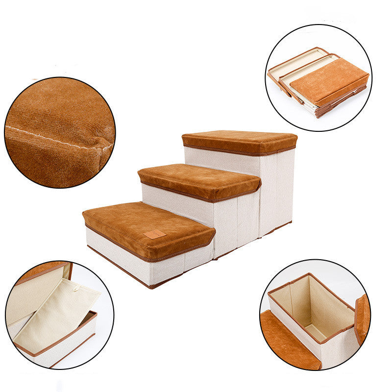 PawFold Pet Stairs Product Information: Color: brown Material: flannel + cotton Maximum load-bearing capacity: 25KG Packing Cloth storage box *1 Pet Steps & Ramps
