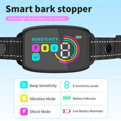 Smart Anti-Bark Collar Product information: Material: Plastic Why Pet Owners Love This Collar ✅ Customized & Humane Bark Control With 4 training modes—Beep, Vibration, Beep + Vibration, and Beep + Vibration + Safe Shock—plus 8 adjustable sensitivity level