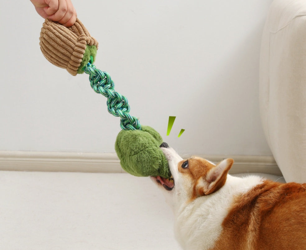 Bite-Resistant Rope Toy – Strong & Fun Dog Teether Product information: Color: [mushroom bend and hitches | Yellow coffee],[broccoli bend and hitches | Green coffee]] Material: Polyester Category: Pet Toys West Blue Flower Knot Toy: 30 * 13cm Mushroom kno