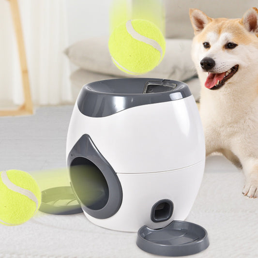 PlaySnack Overview: 1. This is a good helper to train your dogs. --Training your dog to put the ball into the machine --Wait for the ball roll out along the track (Please note the ball does not fly out by being launched) 2. The snack will also roll out al