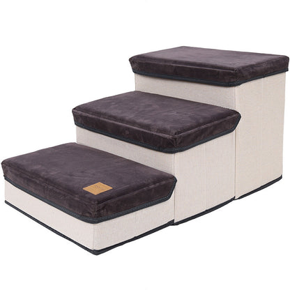 PawFold Pet Stairs Product Information: Color: brown Material: flannel + cotton Maximum load-bearing capacity: 25KG Packing Cloth storage box *1 Pet Steps & Ramps
