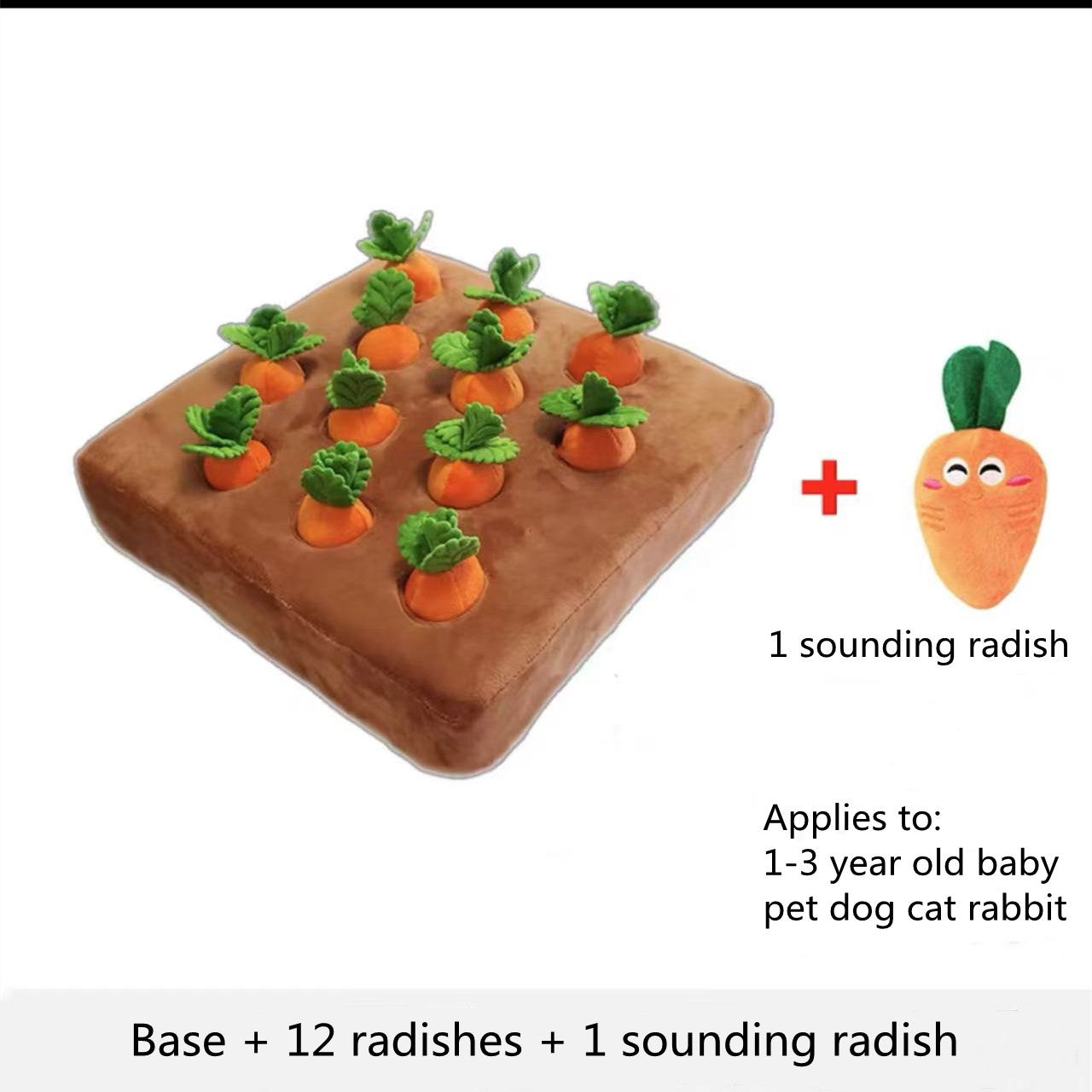 CarrotSniff – Plush Chew & Snuffle Toy for Dogs Overview: 1. Comfortable Fabric: The exterior is made of high-quality crystal cotton soft fabric, and every interior part is fully filled. High resilience, cotton not easy to fall out of it, not afraid of sq