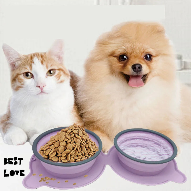 FurFold Pet Bowl Set Overview: 1. Foldable Dual Bowl: Collapsible dog bowls, that feed your pets with food & water at the same time, Portable with compact size, save your space when traveling, walking 2. High-Quality Material: Dog travel bowls are made of