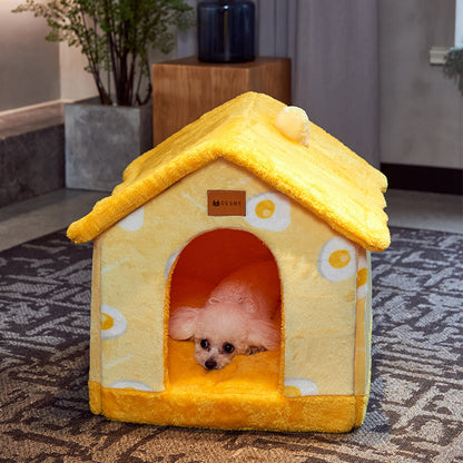 SnuggleHaus™ Enclosed Bed Overview: 1.Self-warming Fabric. Premium synthetic plush fur, a combination of comfortable and breathable, cozy, warm. 2.Durable Bottom. Can be placed in a balcony corridor or other places without worrying about sliding, providin
