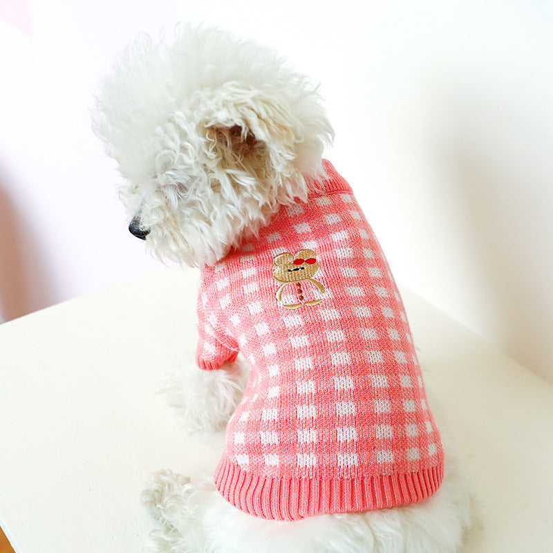 Cute Pet Sweater – Hollow Knit with Bow for Small Dogs & Cats Overview: 1. Winter Essential: This dog sweater is made of warm and comfortable knitted fabric, brings the warmth to your pet, no longer afraid of cold. 2. Popular Pattern: Designed with lattic