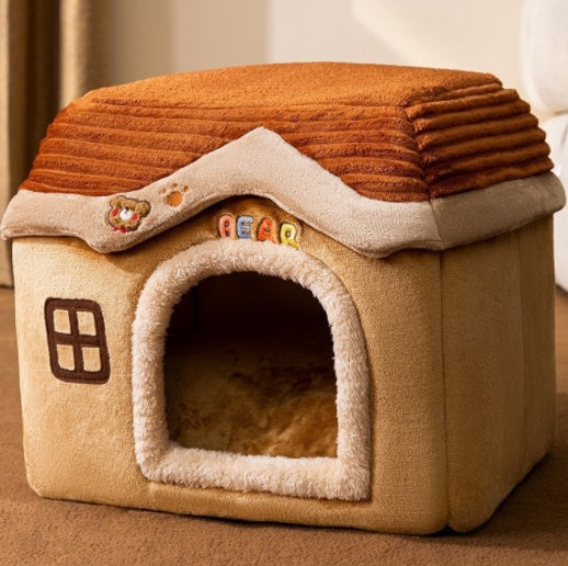 SnuggleHaus™ Enclosed Bed Overview: 1.Self-warming Fabric. Premium synthetic plush fur, a combination of comfortable and breathable, cozy, warm. 2.Durable Bottom. Can be placed in a balcony corridor or other places without worrying about sliding, providin