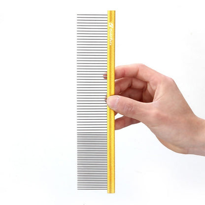 Colorful Stainless Steel Pet Grooming Comb Give Your Pets a Spa-Quality Groom at Home Upgrade your pet’s grooming routine with this vibrant stainless steel comb — expertly designed to remove loose hair, tangles, and dirt while being gentle on your furry f