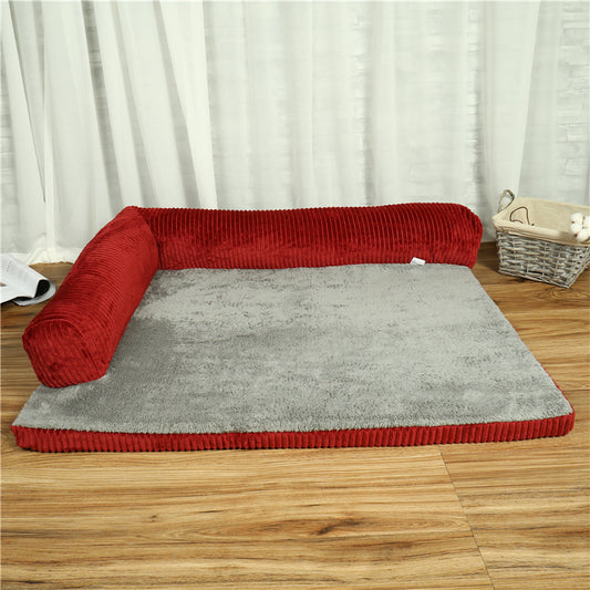 FlexiRest™ Pet Bed Product Name: Corduroy Pet Sofa Material: high-quality corduroy + non-slip cloth padding: high-density sponge Specifications: S ---- 55 * 45 * 13cm Recommended for pets under 8 kg M --- 70 * 55 * 15cm Recommended for pets under 25 kg L-