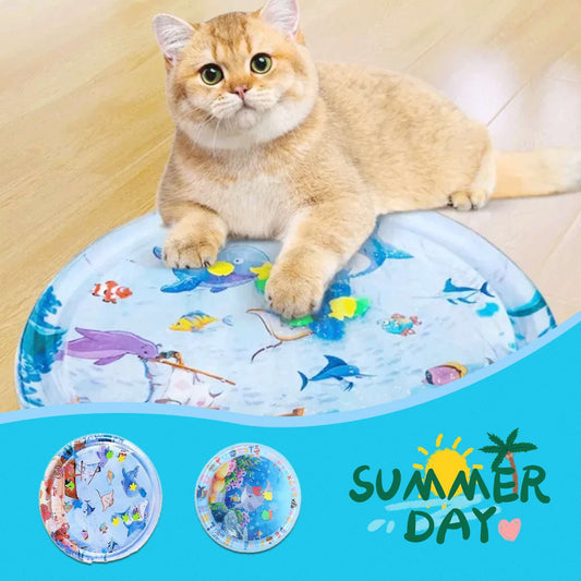 Cooling Pet Bed – Summer Ice Mat for Dogs & Cats Overview: The enhanced thickness ensures water playmat durability and long-lasting use. This water playmat features a fish design that captures the attention of pets and children. This water playmat for cat