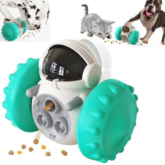 TreatRider Overview: New upgrade toy: intelligent robot tumbler design. Rolling balance system, no electric drive required, it will keep standing no matter how the dog pushes it. Dogs can be rewarded by constantly pushing it, greatly extending pet eating