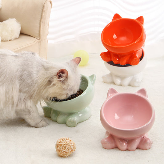 BevelPaw Pet Feeder Product information: Material: Ceramic Applicable object: Cat Specifications: stretch Blue, stretch pink, stretch White, stretch Green, stretch orange, stretch black Category: Pet tableware Size: Packing list: Bowl*1 Product Image: Bow