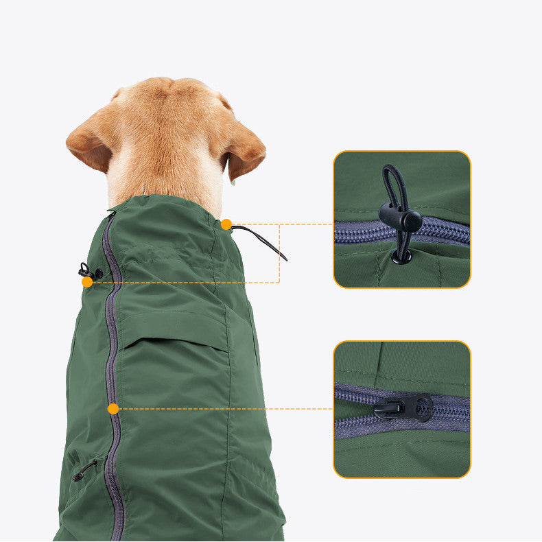 Reflective Dog Jacket with Leash Hole – Safe & Functional Product information: Fabric: acrylic Color classification: military green, orange Pet clothing style: raincoat Size: XS S M L XL XXL XXXL Size information： Packing list: Raincoat*1 Pet Safety Vests