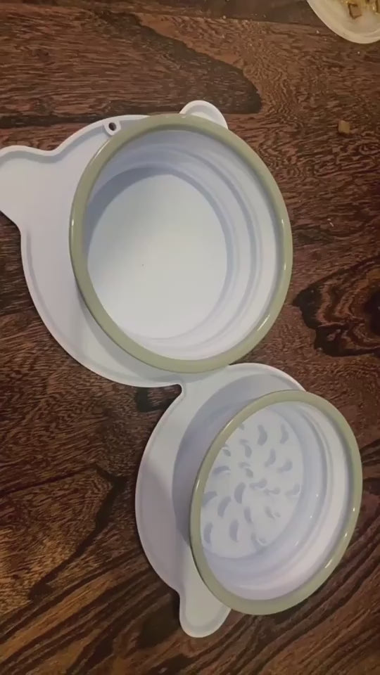 FurFold Pet Bowl Set Overview: 1. Foldable Dual Bowl: Collapsible dog bowls, that feed your pets with food & water at the same time, Portable with compact size, save your space when traveling, walking 2. High-Quality Material: Dog travel bowls are made of