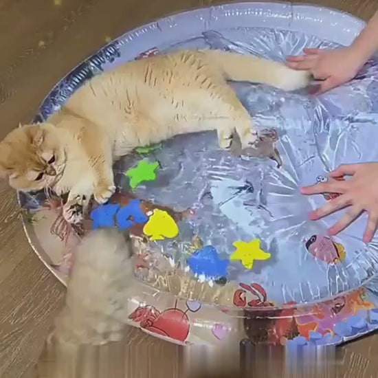 Cooling Pet Bed – Summer Ice Mat for Dogs & Cats Overview: The enhanced thickness ensures water playmat durability and long-lasting use. This water playmat features a fish design that captures the attention of pets and children. This water playmat for cat