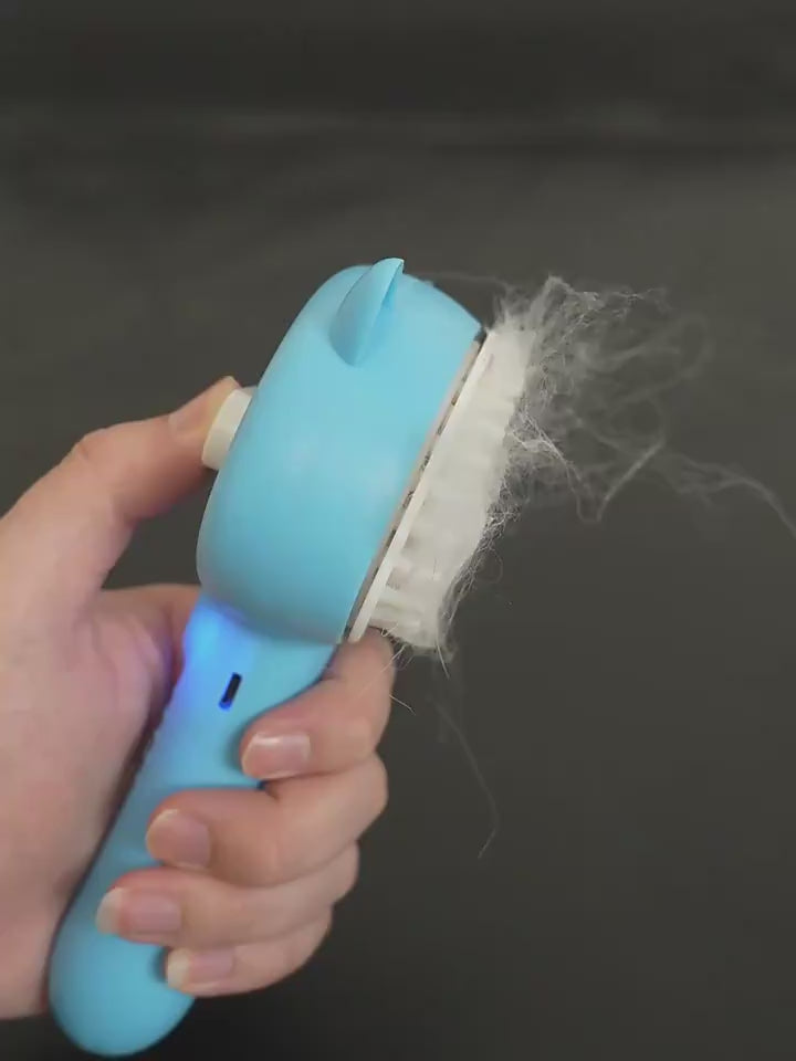 MistBrush – Rechargeable Self-Cleaning Pet Grooming Brush Overview: 1. Multi-Purpose Pet Grooming: The hair remover brush is a versatile pet grooming tool that offers multiple benefits. It effortlessly removes stray cat hair while providing a delightful m