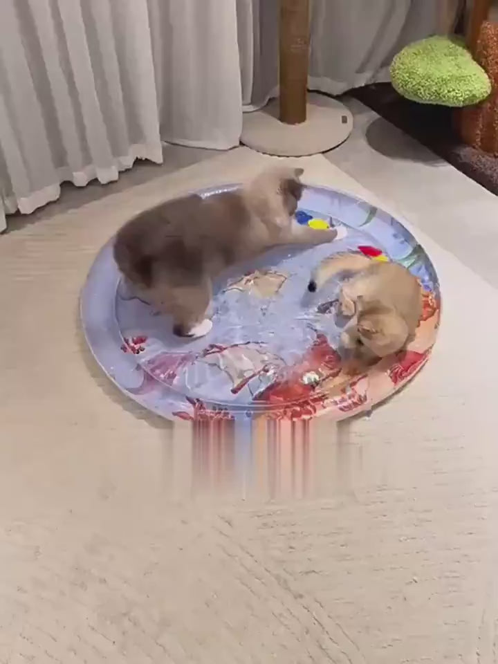 Cooling Pet Bed – Summer Ice Mat for Dogs & Cats Overview: The enhanced thickness ensures water playmat durability and long-lasting use. This water playmat features a fish design that captures the attention of pets and children. This water playmat for cat
