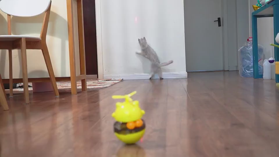 SpinBeam™ Product information: material: plastic Product Category: Tumbler Laser Cat Toy Weight: 563g Color: American blue, lake blue, yellow, green, pink Charging method: USB Dimensions: length 100mm, width 100mm, height 155mm, Packing list: Cat toy*1 La